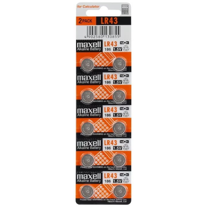 Baterii 186 Lr43 Ag12 1,5V (5X2) 10 Buc/Blister Maxell