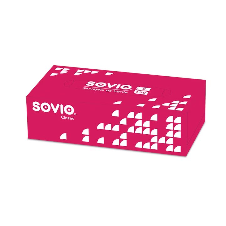 Servetele cutie, 2 straturi, albe, 150buc/set, Sovio