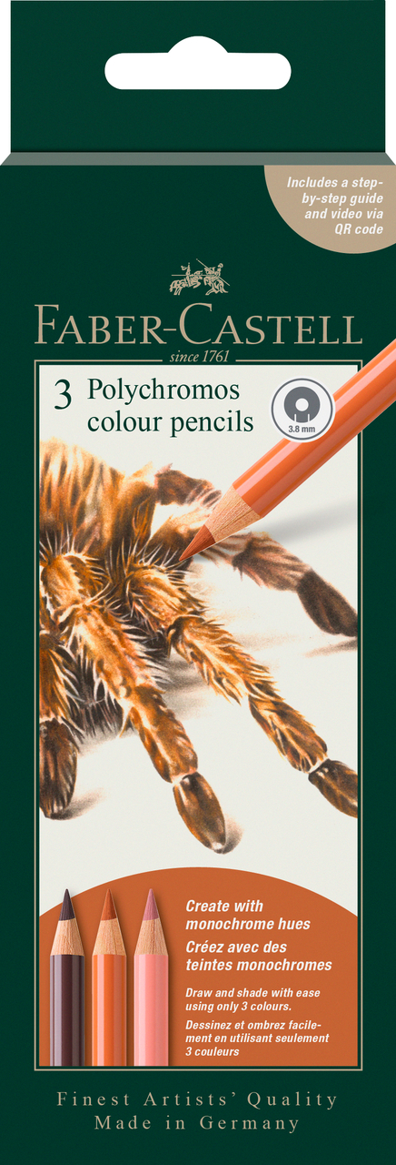 Creioane Colorate 3 Culori Tonuri Maro Spider Polychromos 2026 Faber-Castell