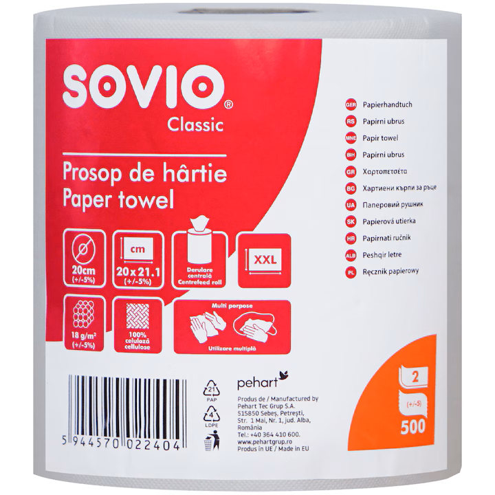 Prosop Monorola Sovio din hartie alba, 100m, 2 Straturi, 1 buc/bax