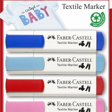 Blister 5 Markere Textile Rosu-Albastru Faber-Castell