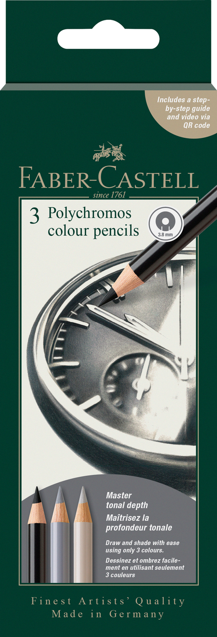 Creioane Colorate 3 Culori Tonuri Gri Clock Polychromos 2026 Faber-Castell