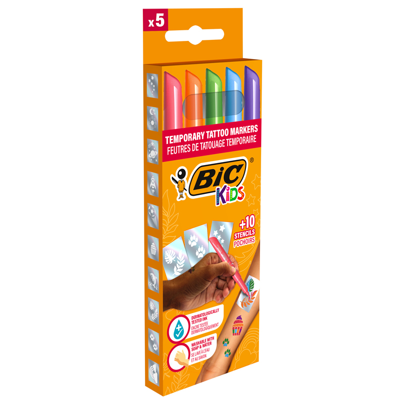 Marker Tattoo Kids Set 5 Markere + 10 Sabloane Bic