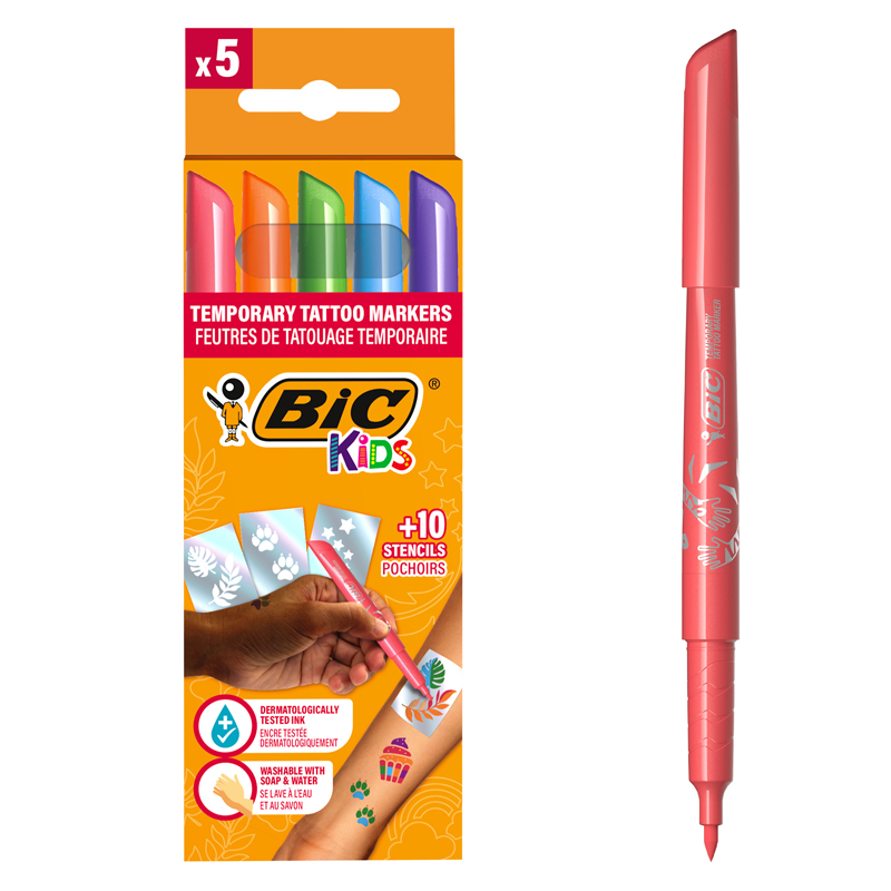 Marker Tattoo Kids Set 5 Markere + 10 Sabloane Bic