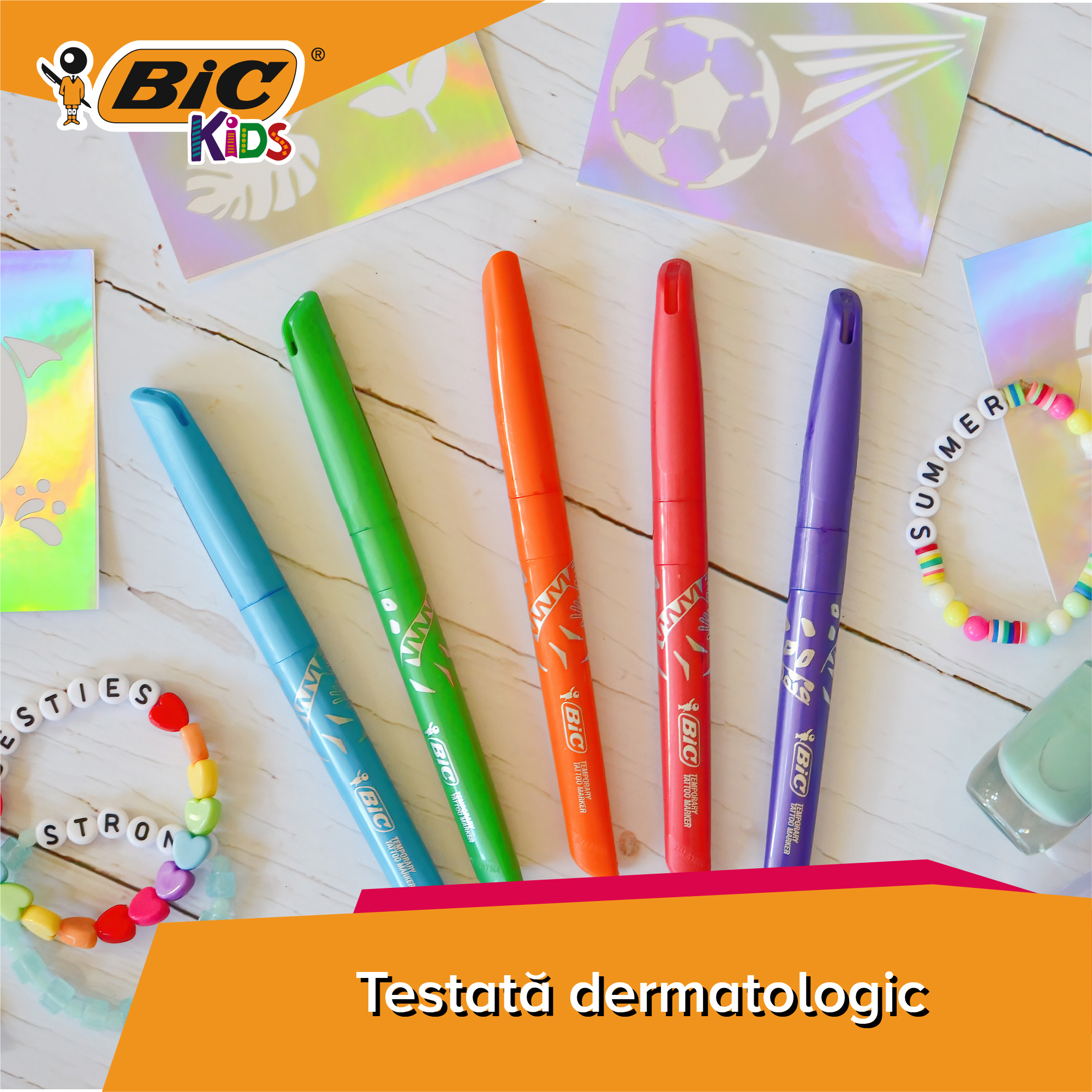 Marker Tattoo Kids Set 5 Markere + 10 Sabloane Bic