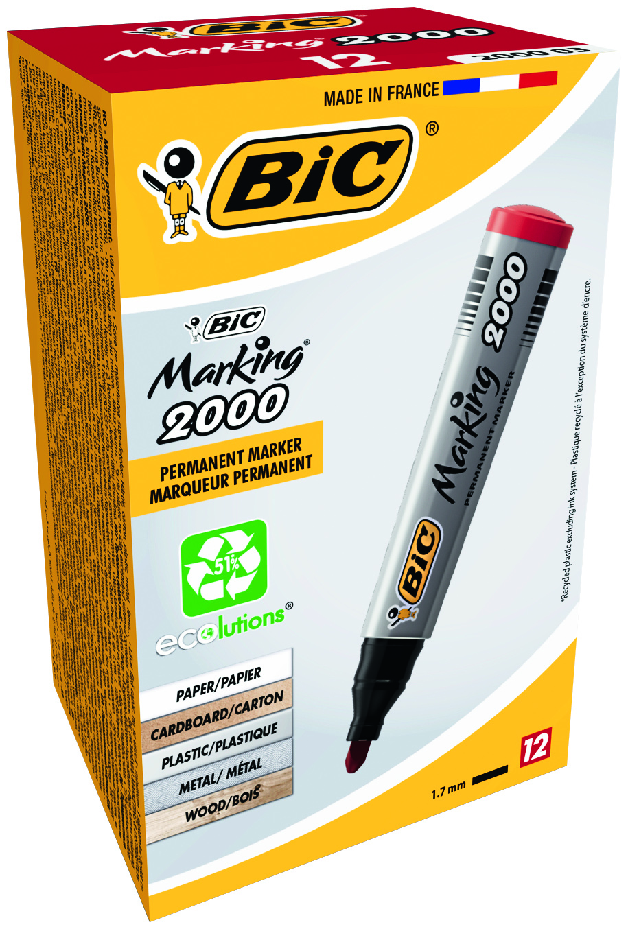 Marker Permanent Rosu Varf Rotund 2000 Bic