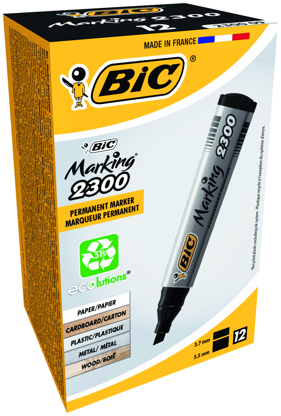 Marker Permanent Negru Varf Tesit 2300 Bic