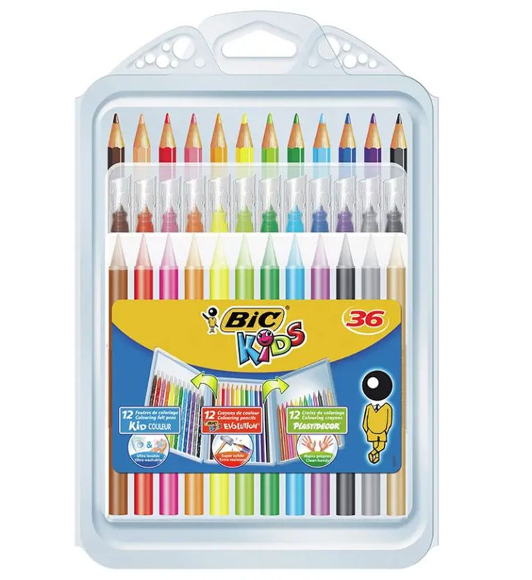Pachet Mixt Creioane Colorate Si Cerate + Carioci Bic
