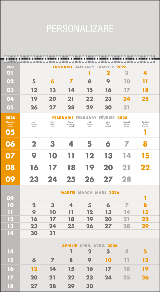 Calendar Perete Triptic Gri 12 File Ego