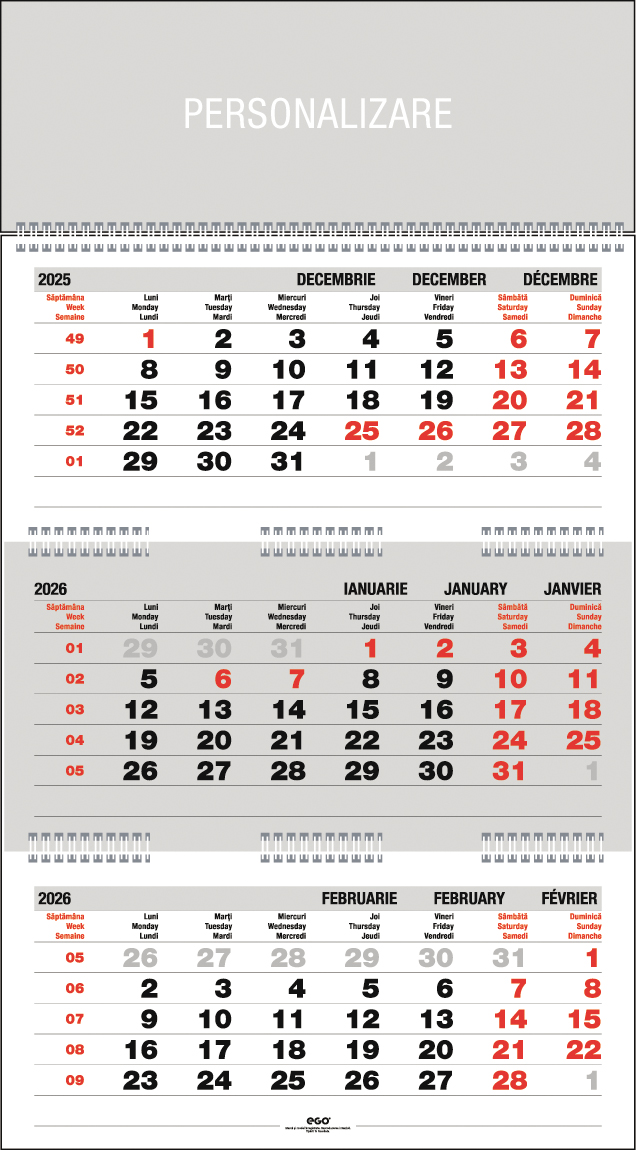 Calendar Perete Triptic Pliat 3 X 12 File Ego