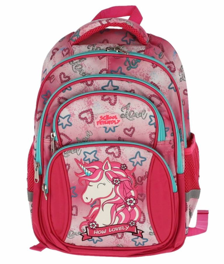 Ghiozdan Clasele 1-4 Unicorn Roz 4 Fermoare Pigna