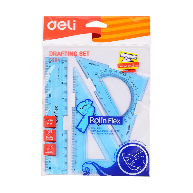 Set Geometrie 3 Piese Flexibil Color E6204 Deli