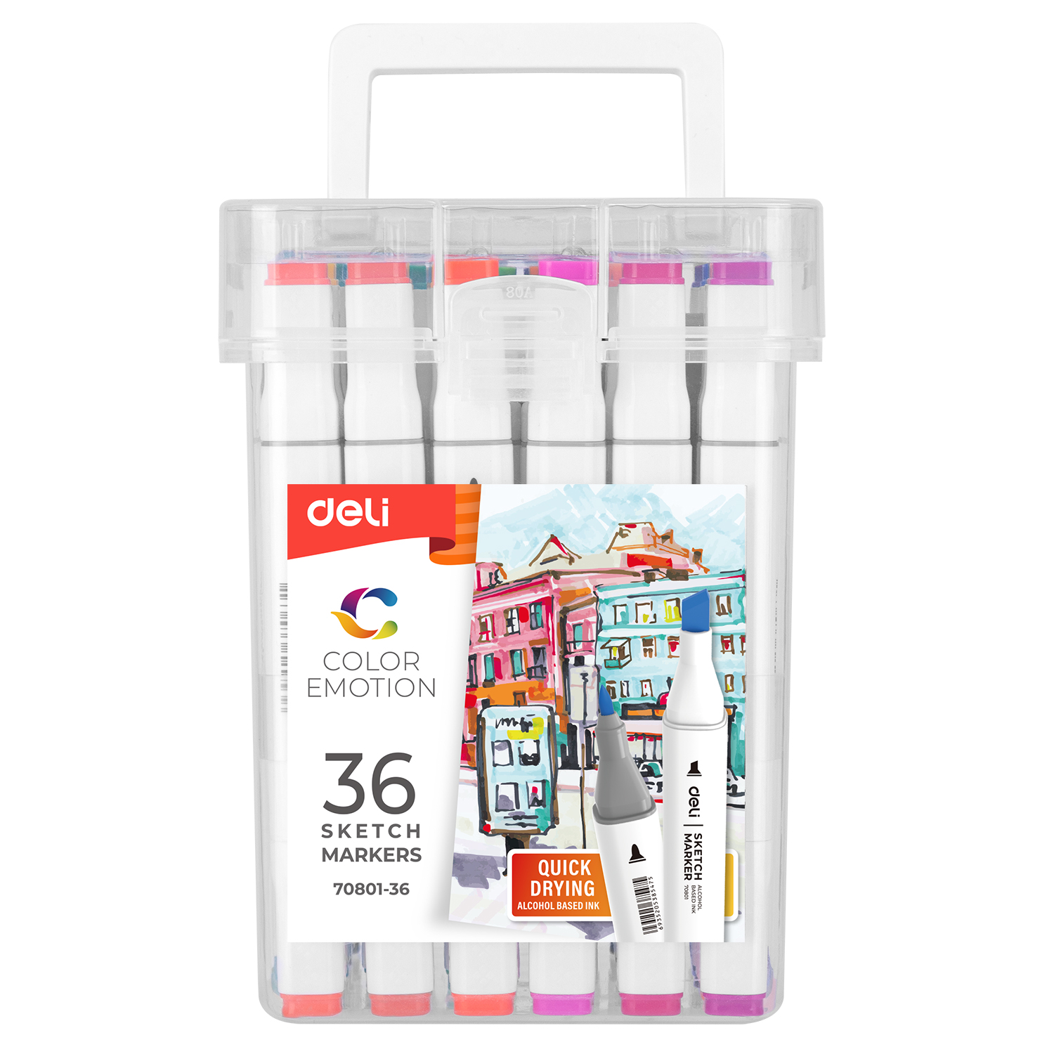 Set 36 Markere Sketching Varf Dublu 1mm/7mm Cutie Plastic Deli