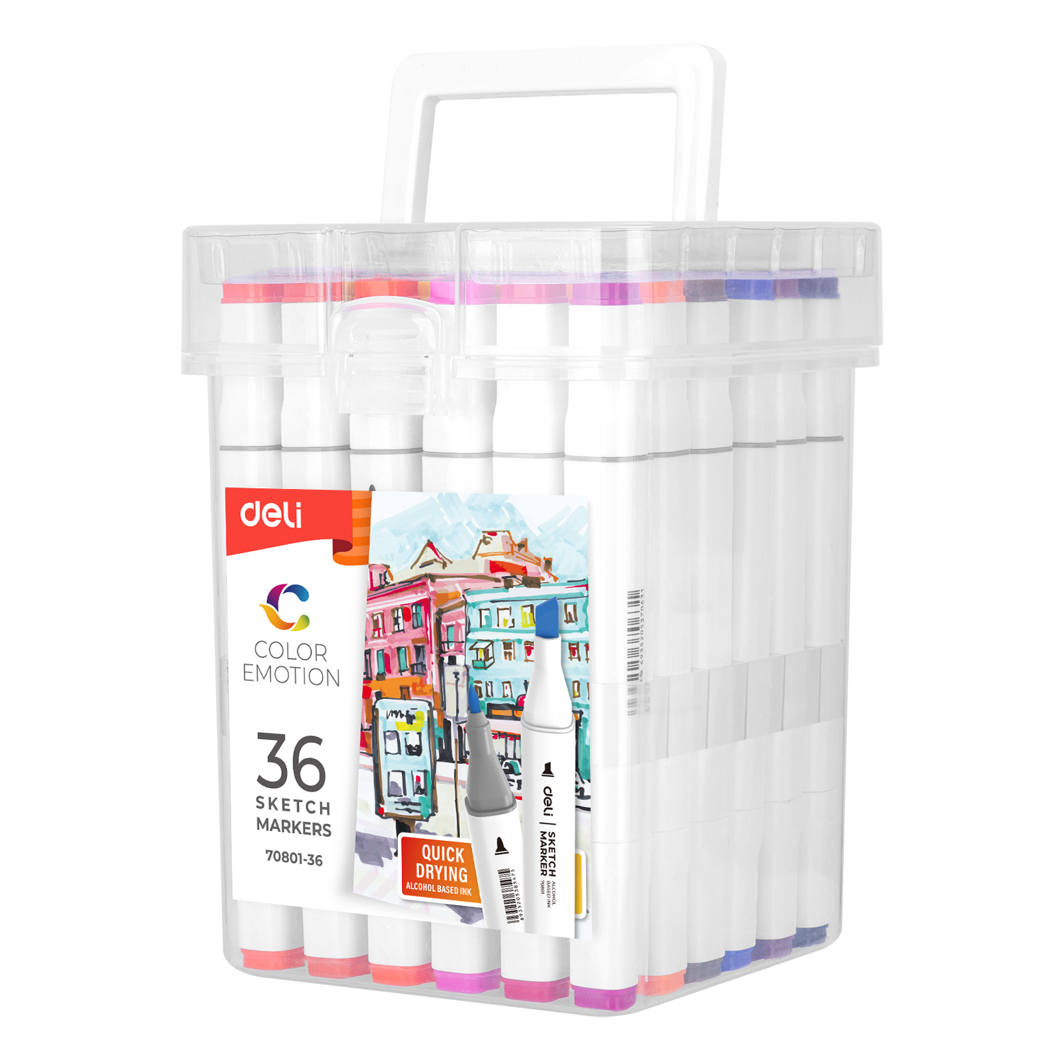 Set 36 Markere Sketching Varf Dublu 1mm/7mm Cutie Plastic Deli