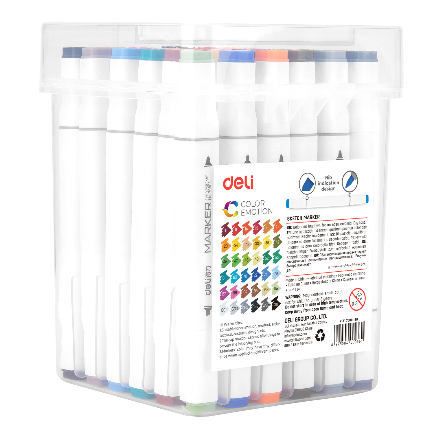 Set 36 Markere Sketching Varf Dublu 1mm/7mm Cutie Plastic Deli