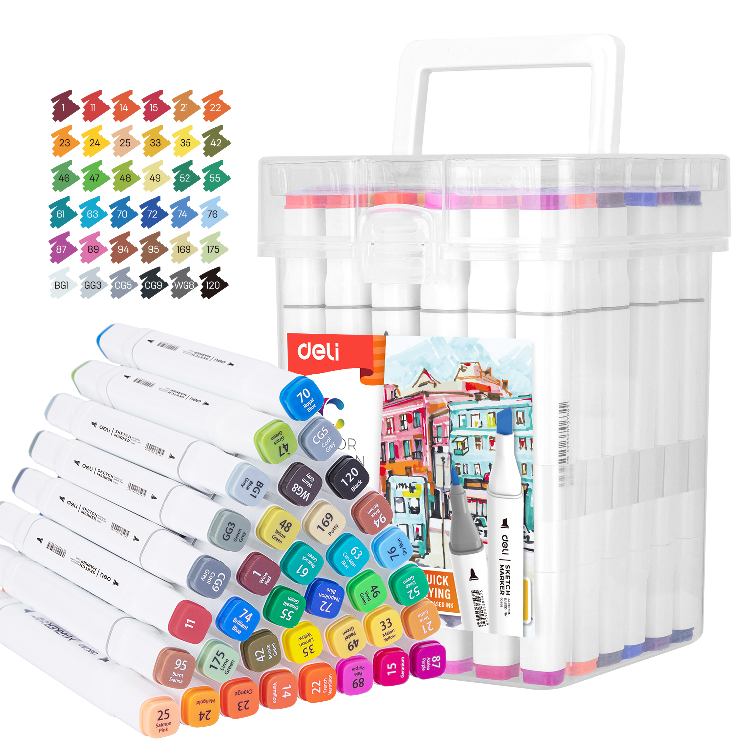 Set 36 Markere Sketching Varf Dublu 1mm/7mm Cutie Plastic Deli