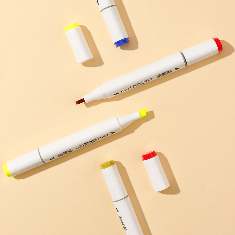 Set 60 Markere Sketching Varf Dublu Rotund 1mm/Tesit 7mm Cutie Plastic Color Emotion Deli