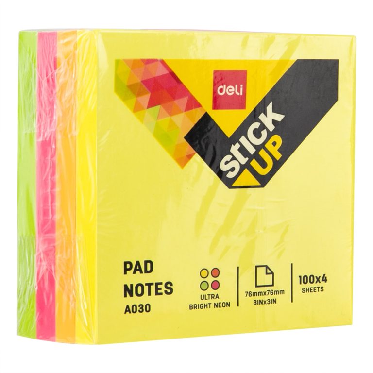 Notes Adeziv 76*76mm 4 Culori Neon 400 File Deli