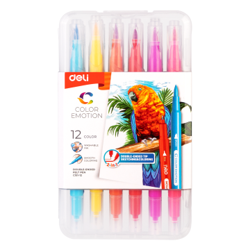 Carioci Cu Varf Pensula 12 Culori Cutie Plastic Deli