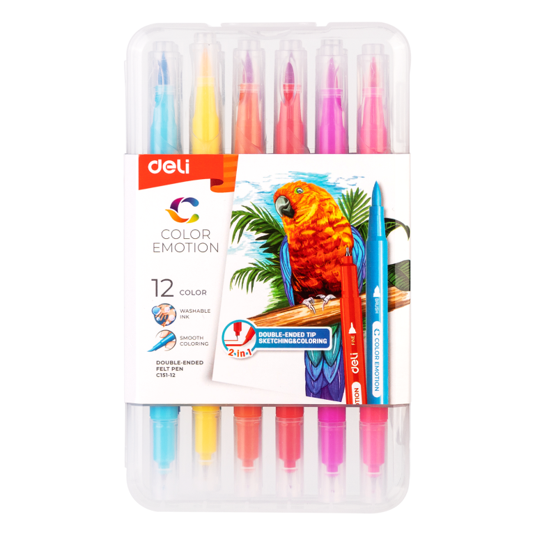 Carioci Cu Varf Pensula 12 Culori Cutie Plastic Deli