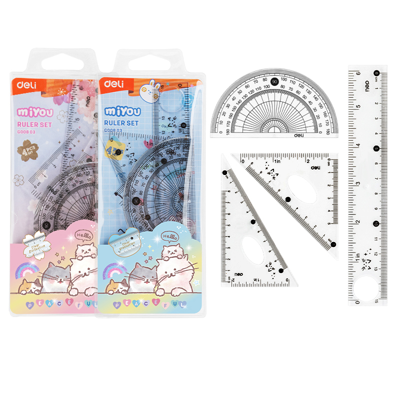 Set Geometrie 4 Piese Transp. Bumpees Eg00803 Deli