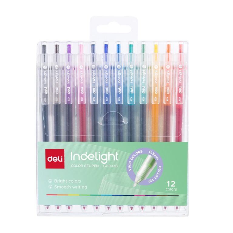 Set 12 Pixuri Cu Gel Cu Mecanism 0.5mm Diverse Culori Indelight Deli