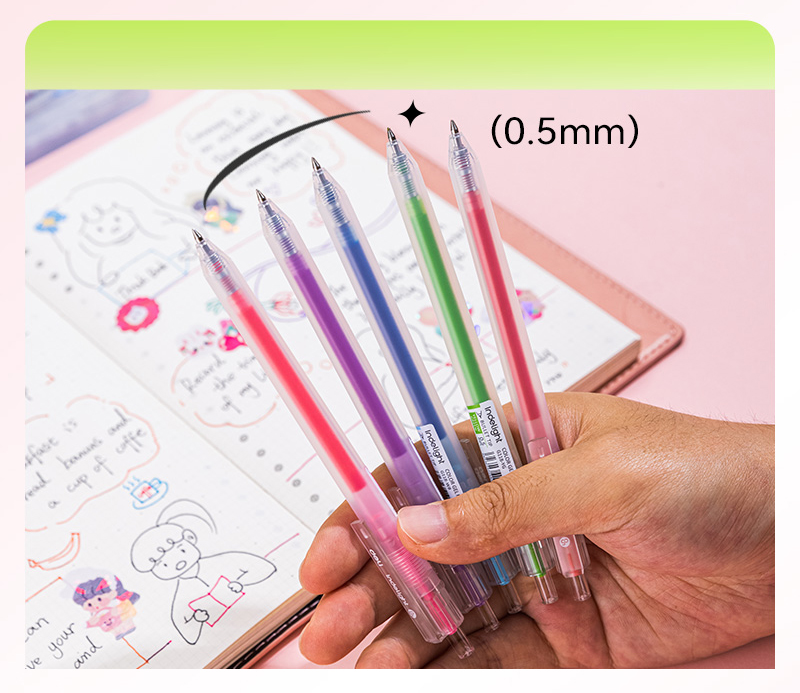 Set 12 Pixuri Cu Gel Cu Mecanism 0.5mm Diverse Culori Indelight Deli
