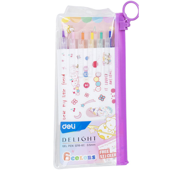Set 6 Bucati Pix Cu Gel Cu Mecanism 0.5mm Diverse Culori Delight Deli