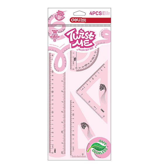 Set Geometrie 4 Piese Flexibil Twist Me Color (Rig30cm, Ech*2, Rap) Deli