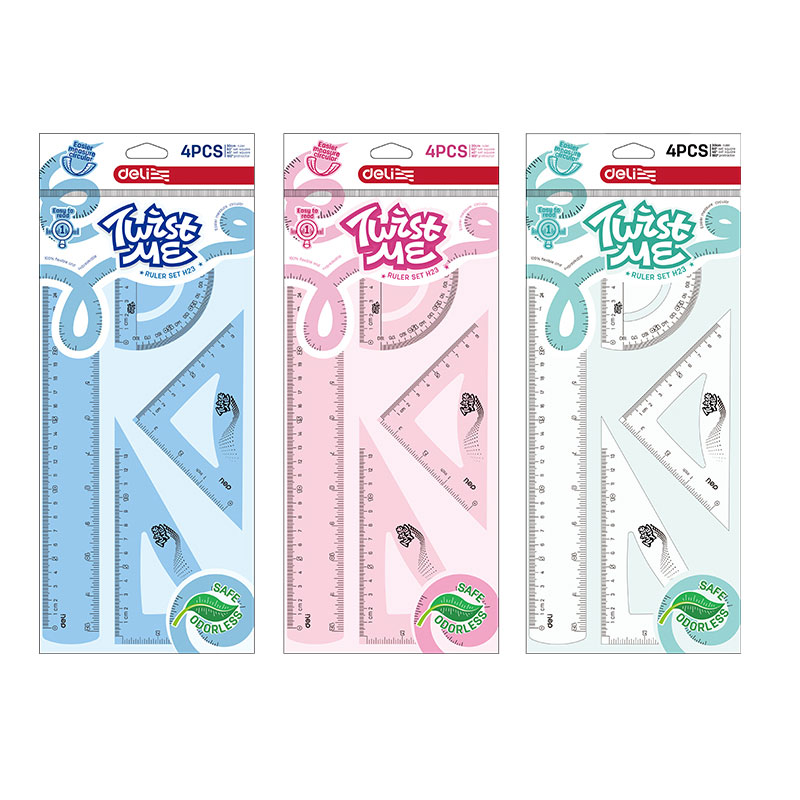 Set Geometrie 4 Piese Flexibil Twist Me Color (Rig30cm, Ech*2, Rap) Deli