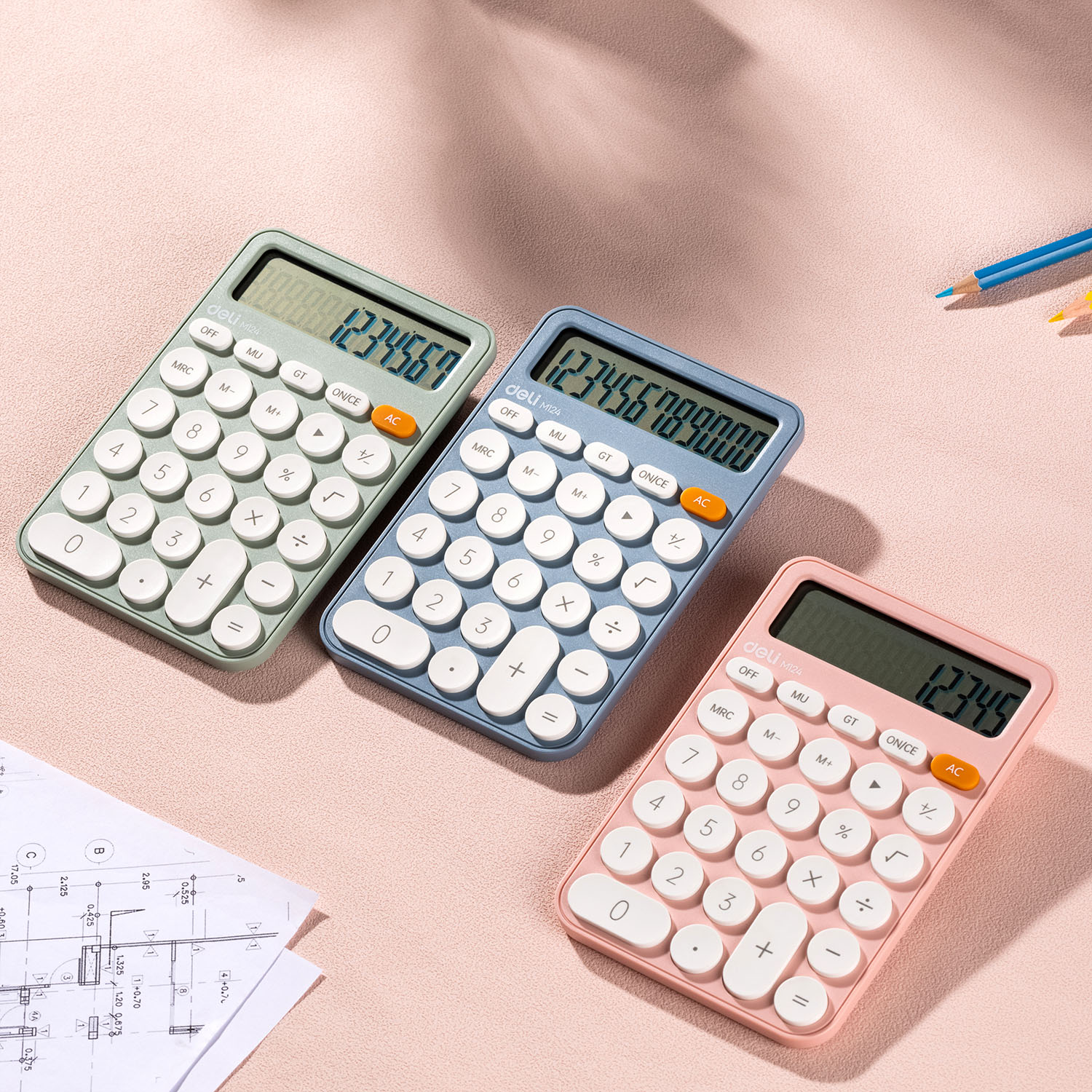 Calculator Birou 12Dig Plastic Fashion Em124 Bleu Deli