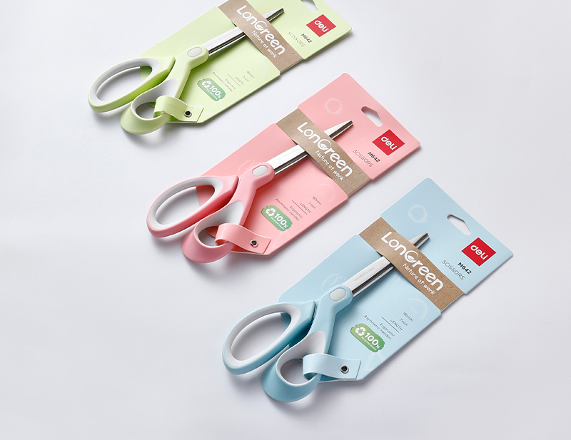 Foarfeca Birou 18cm Culori Pastel Longreen Plastic Reciclat Deli