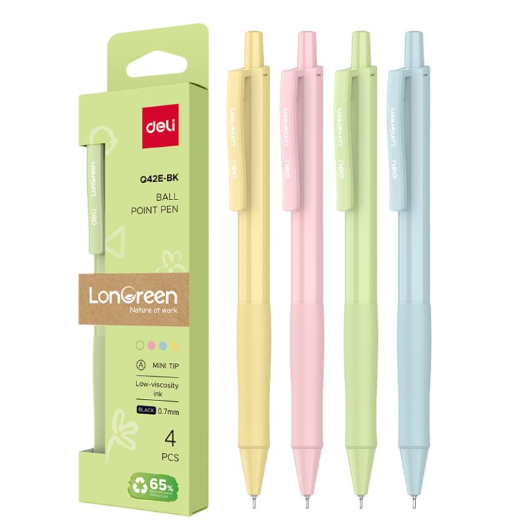 Set 4 Pixuri Cu Mecanism 0.7mm Corp Pastel Negru Longreen Plastic Reciclat Deli