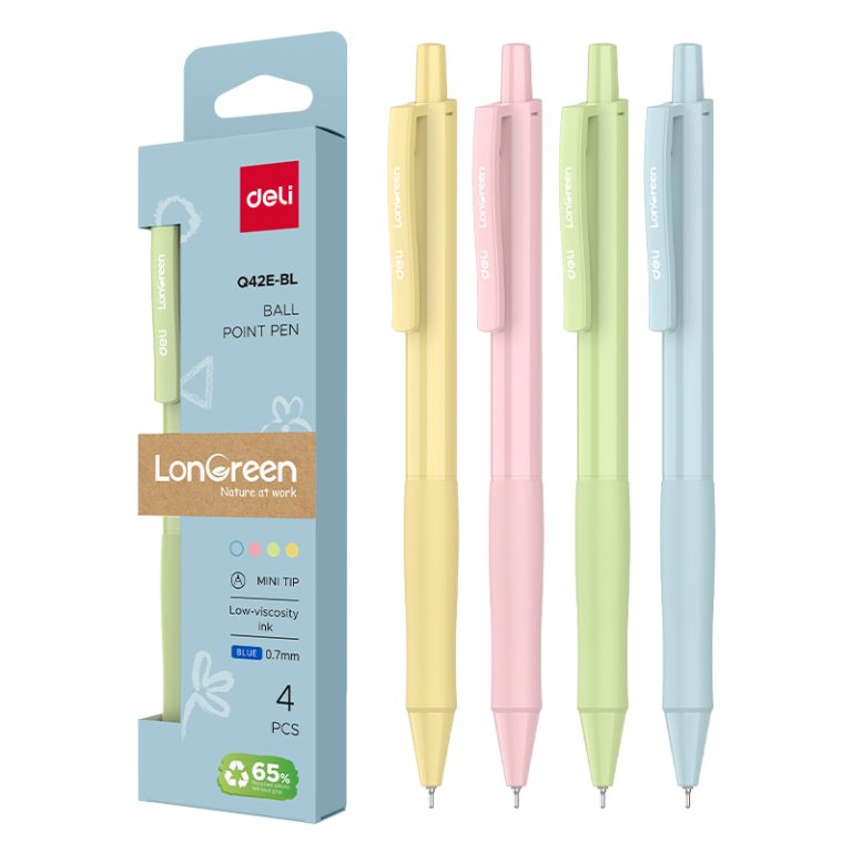 Set 4 Pixuri Cu Mecanism 0.7mm Corp Pastel Albastru Longreen Plastic Reciclat Deli
