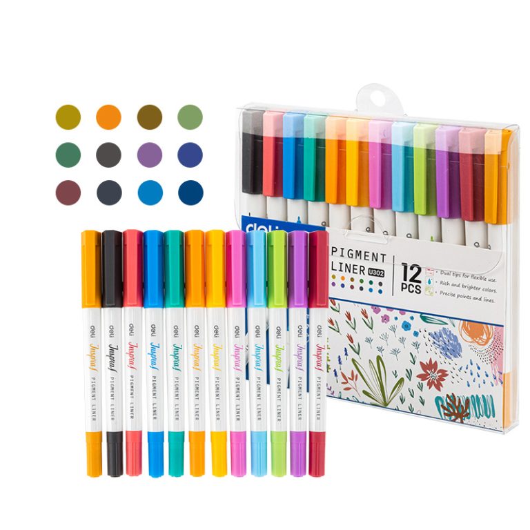 Liner Pigment 2 Capete 0.5/1mm Set 12 Culori Inspira Deli