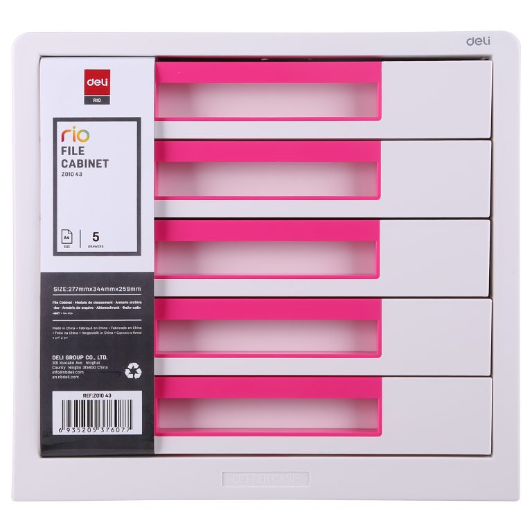 Cabinet 5 Sertare Alb/Roz Deli