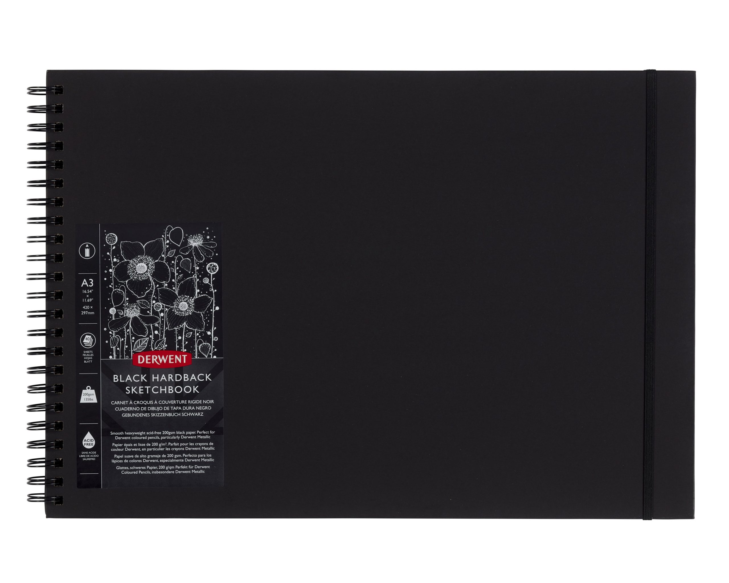 Caiet Spira Pentru Schite Si Desen A3 40 File 200g Hartie Neagra Professional Derwent