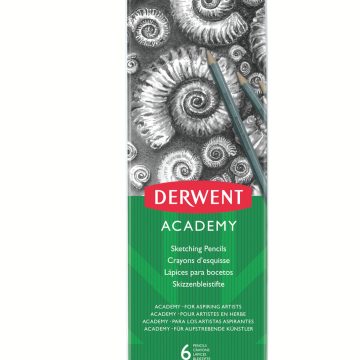 Set 6 Buc Creioane Grafit 3B-2H Cutie Metalâ Derwent Academy