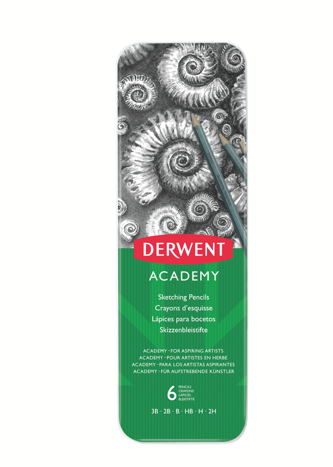 Set 6 Buc Creioane Grafit 3B-2H Cutie Metalâ Derwent Academy