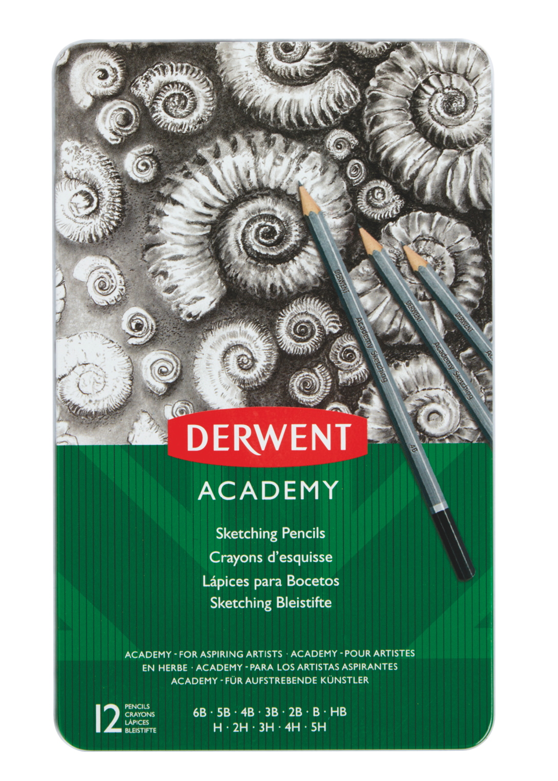 Set 12 Buc Creioane Grafit 6B-5H Cutie Metal Derwent Academy