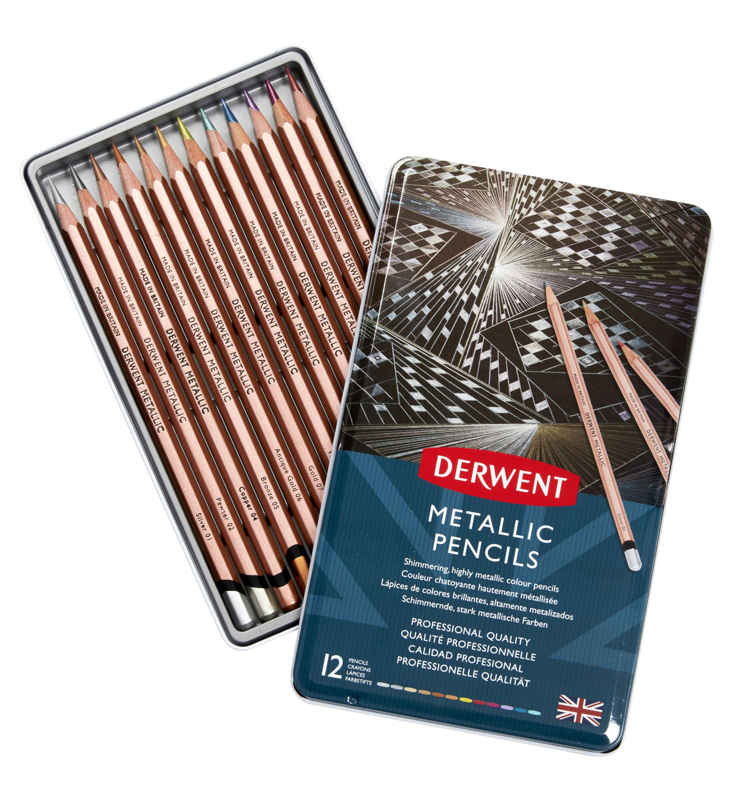 Creioane Colorate 12 Culori Metalizate Professional Derwent