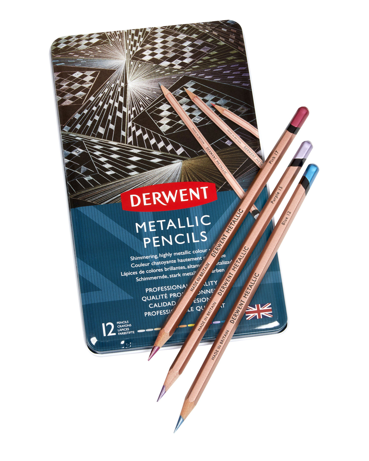 Creioane Colorate 12 Culori Metalizate Professional Derwent