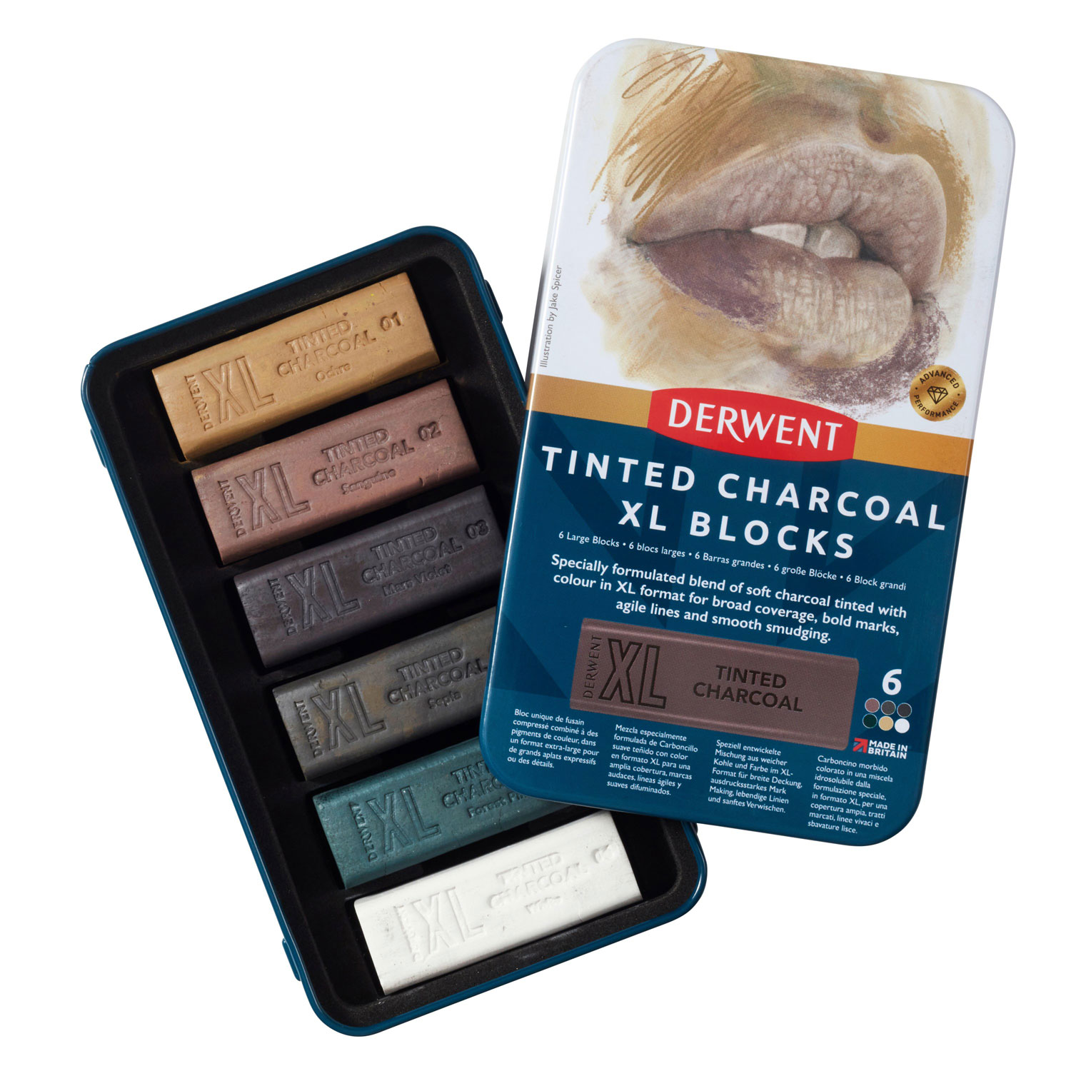 Carbune Xl Solubil Nuante Pamantii Cutie Metal 6/Set Inktense Derwent