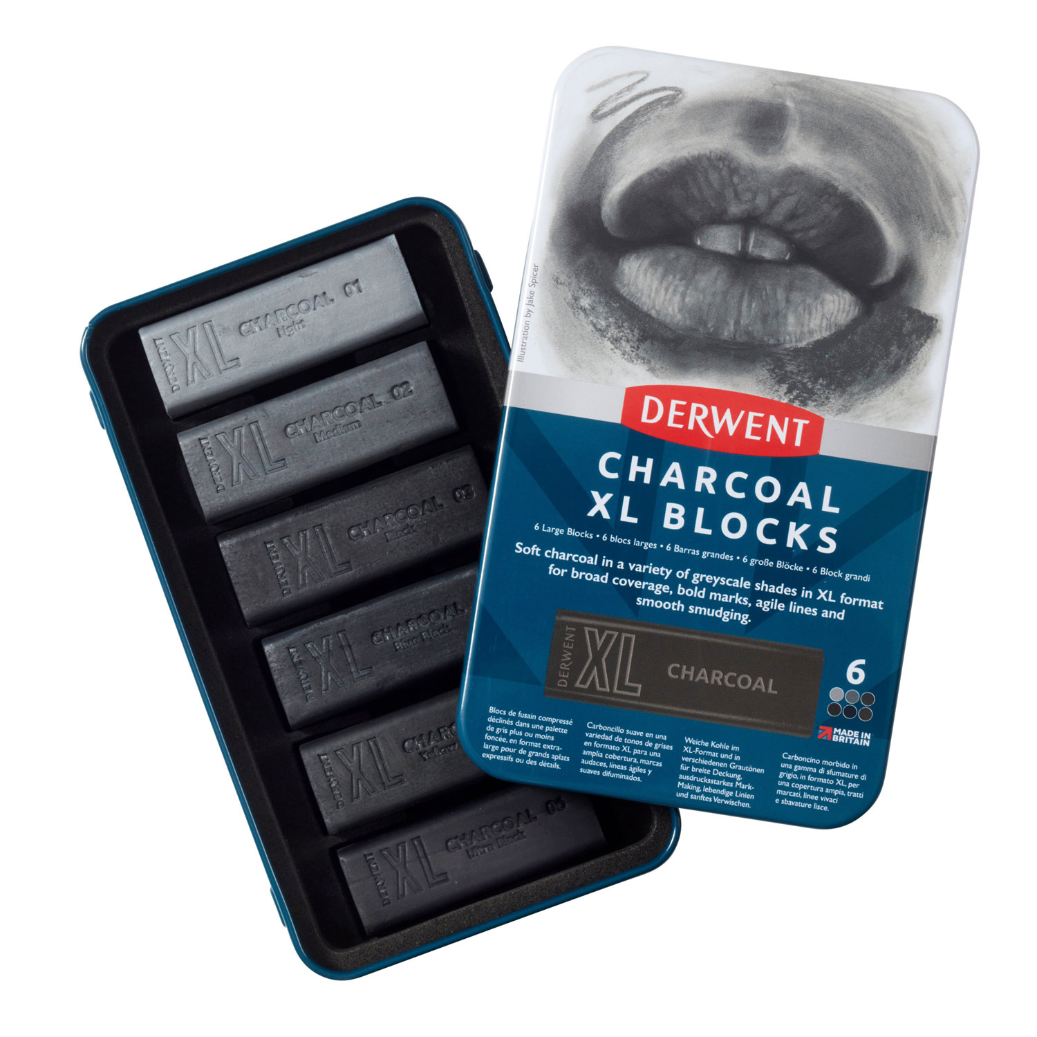 Carbune Xl Solubil Nuante Gri Cutie Metal 6/Set Inktense Derwent