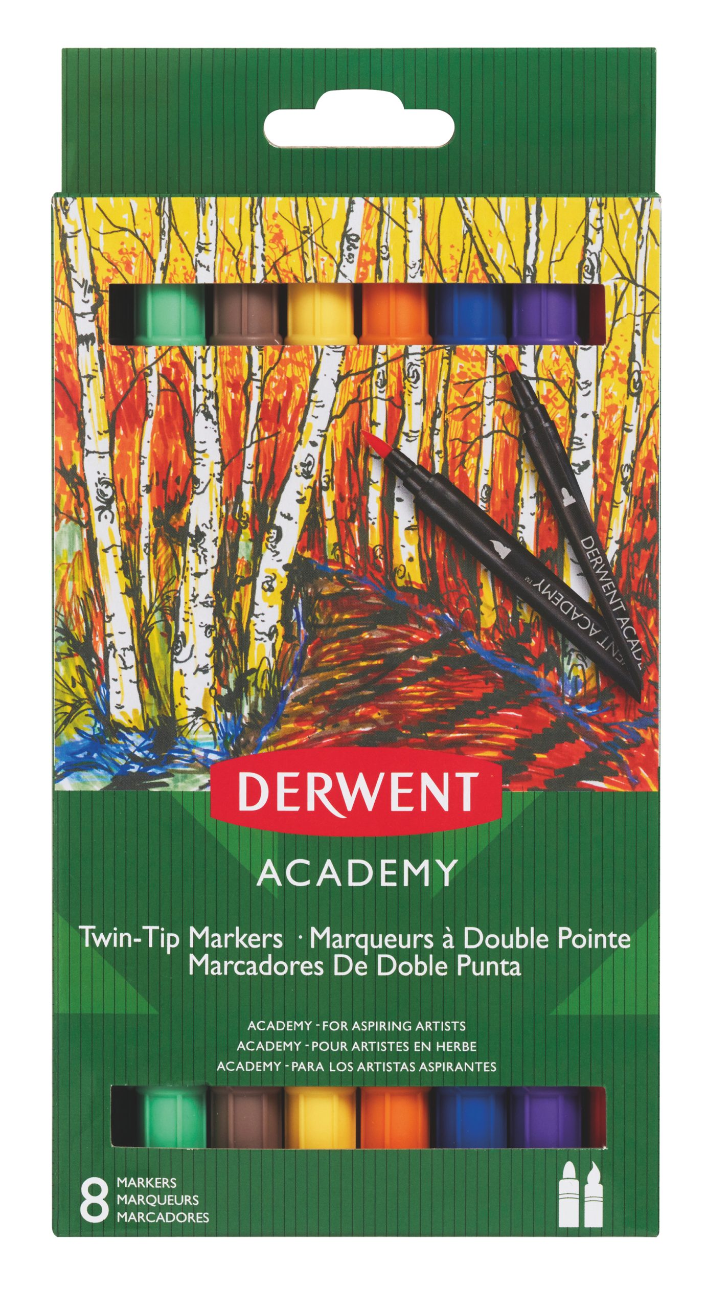 Markere 2 Capete Varf Pensula 8 Buc/Set Derwent Academy