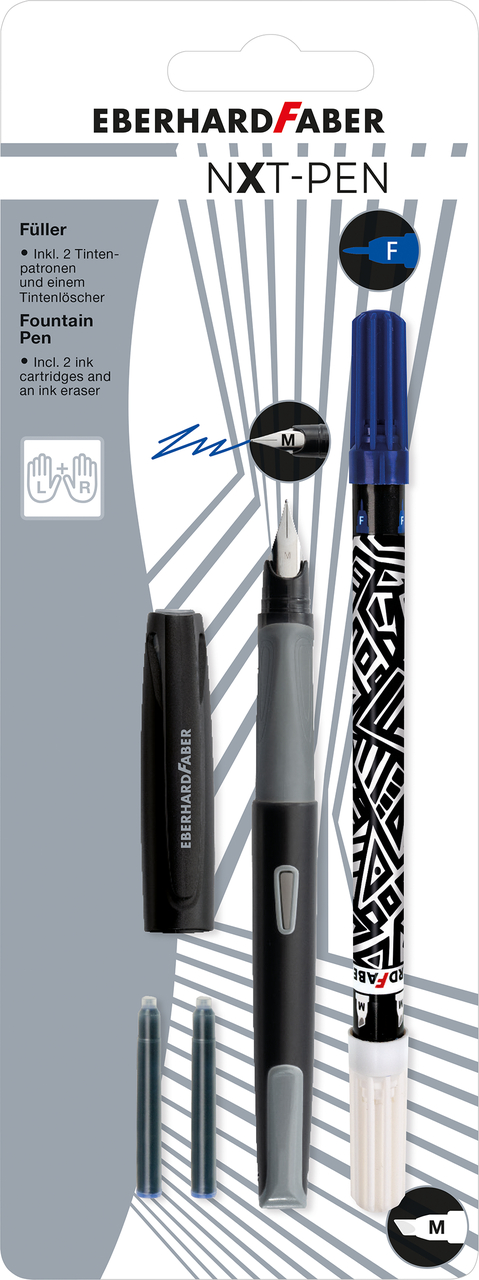 Blister Stilou Scolar Nxt Gri-Negru + 2 Cartuse Cerneala + Pic Eberhard Faber