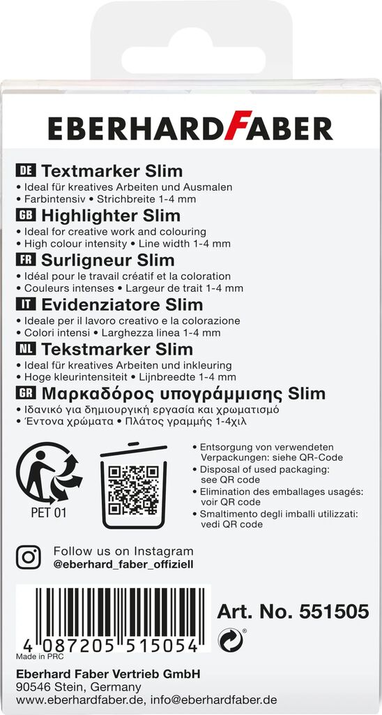 Textmarker Slim Patrat Set 6 Buc Nuante Naturale Eberhard Faber