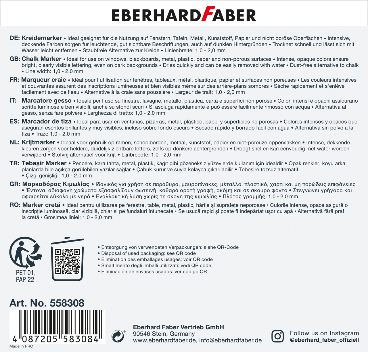 Marker Creta Set 8 Bucati Eberhard Faber
