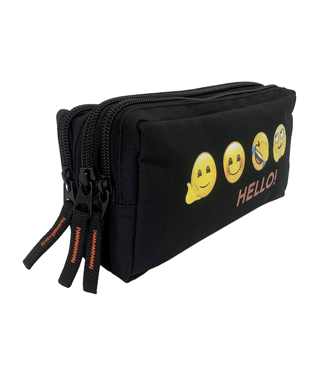 Penar Etui Dreptunghiular 3 Fermoare Negru Emoji Pigna