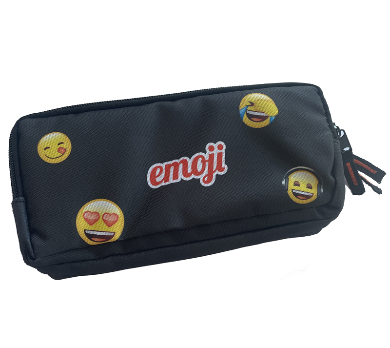 Penar Etui Dreptunghiular 3 Fermoare Negru School Emoji Pigna
